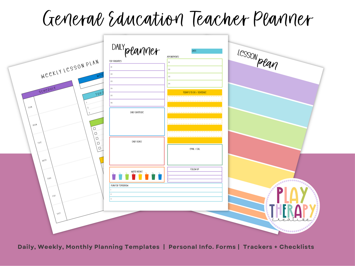 Gen Ed Teacher Printable Planner - Bright Rainbow Stripe Theme