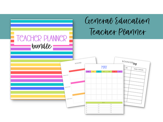 Gen Ed Teacher Printable Planner - Bright Rainbow Stripe Theme