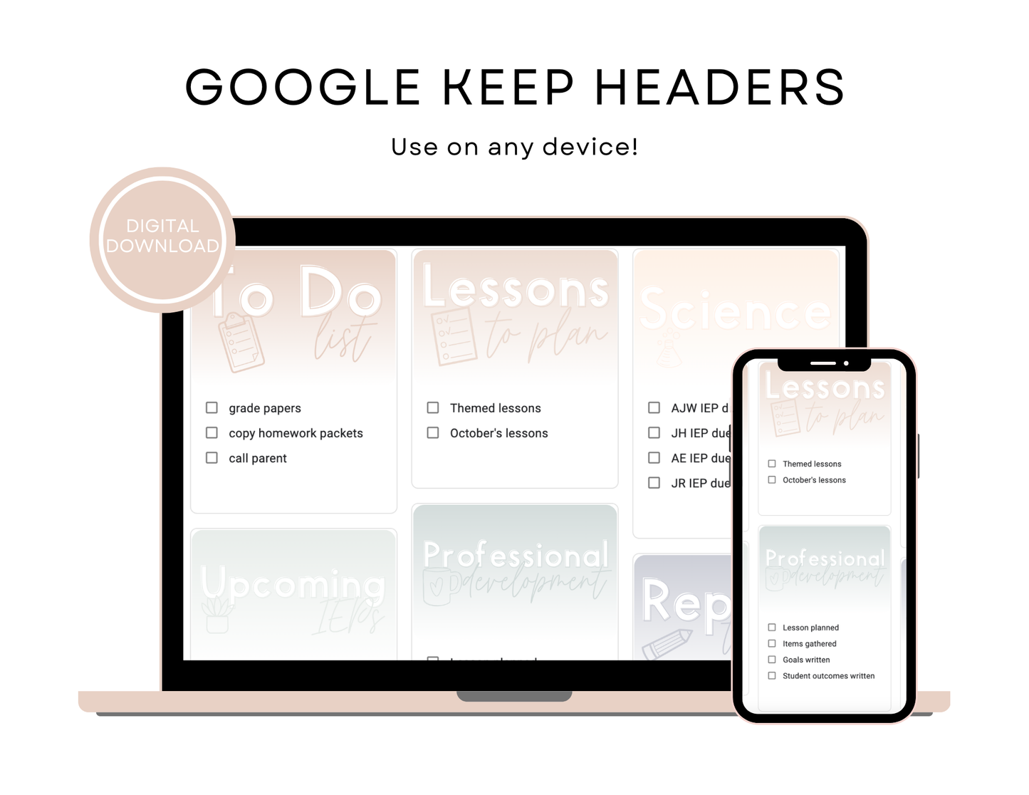 450+ Google Keep Headers for Teachers | Ombre Neutral Colors