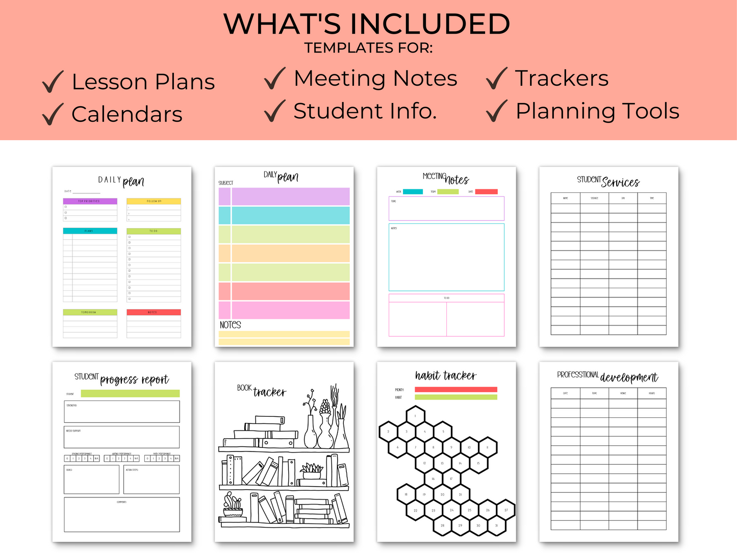 Gen Ed Teacher Printable Planner - Bright Rainbow Stripe Theme