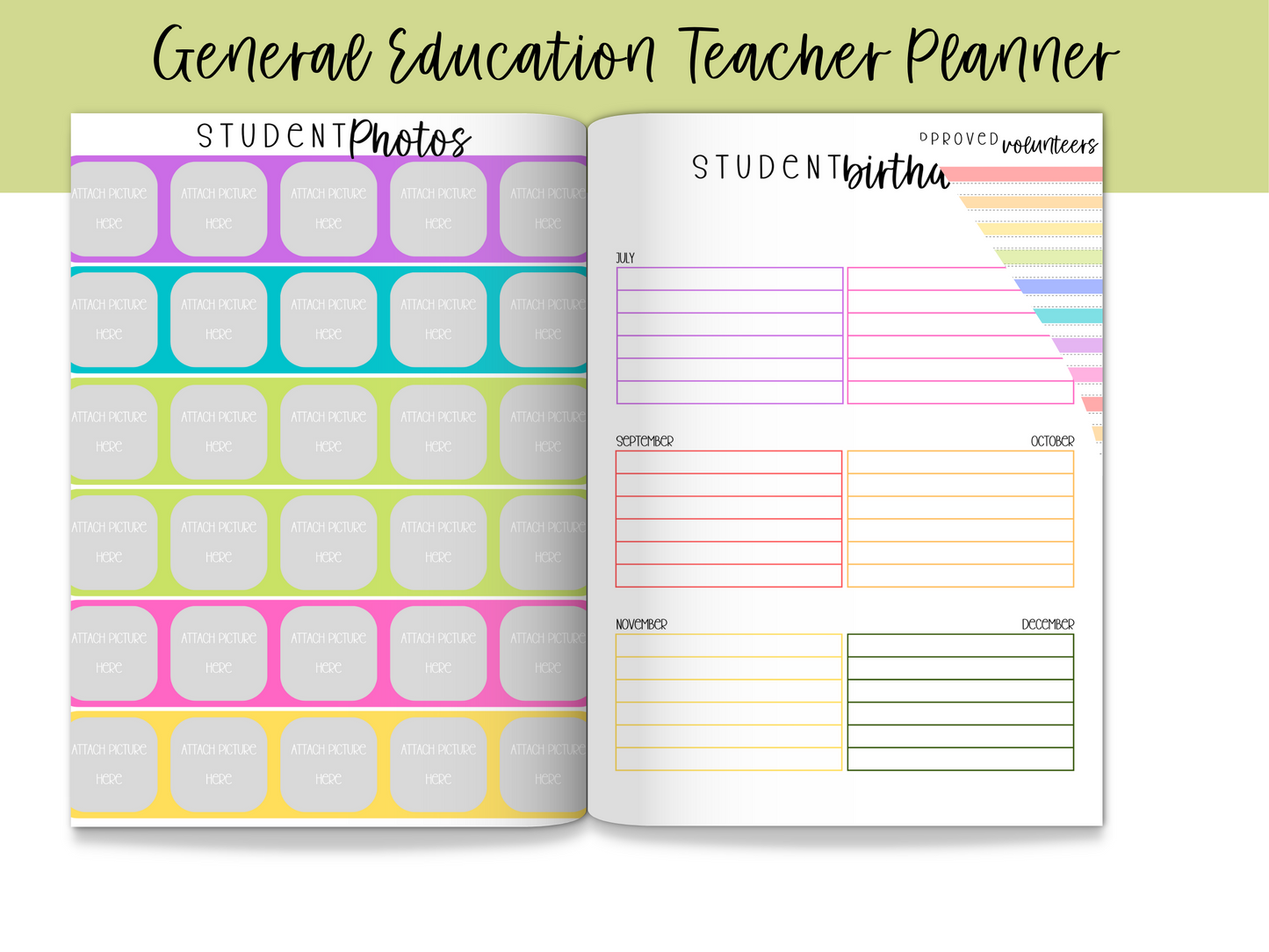 Gen Ed Teacher Printable Planner - Bright Rainbow Stripe Theme