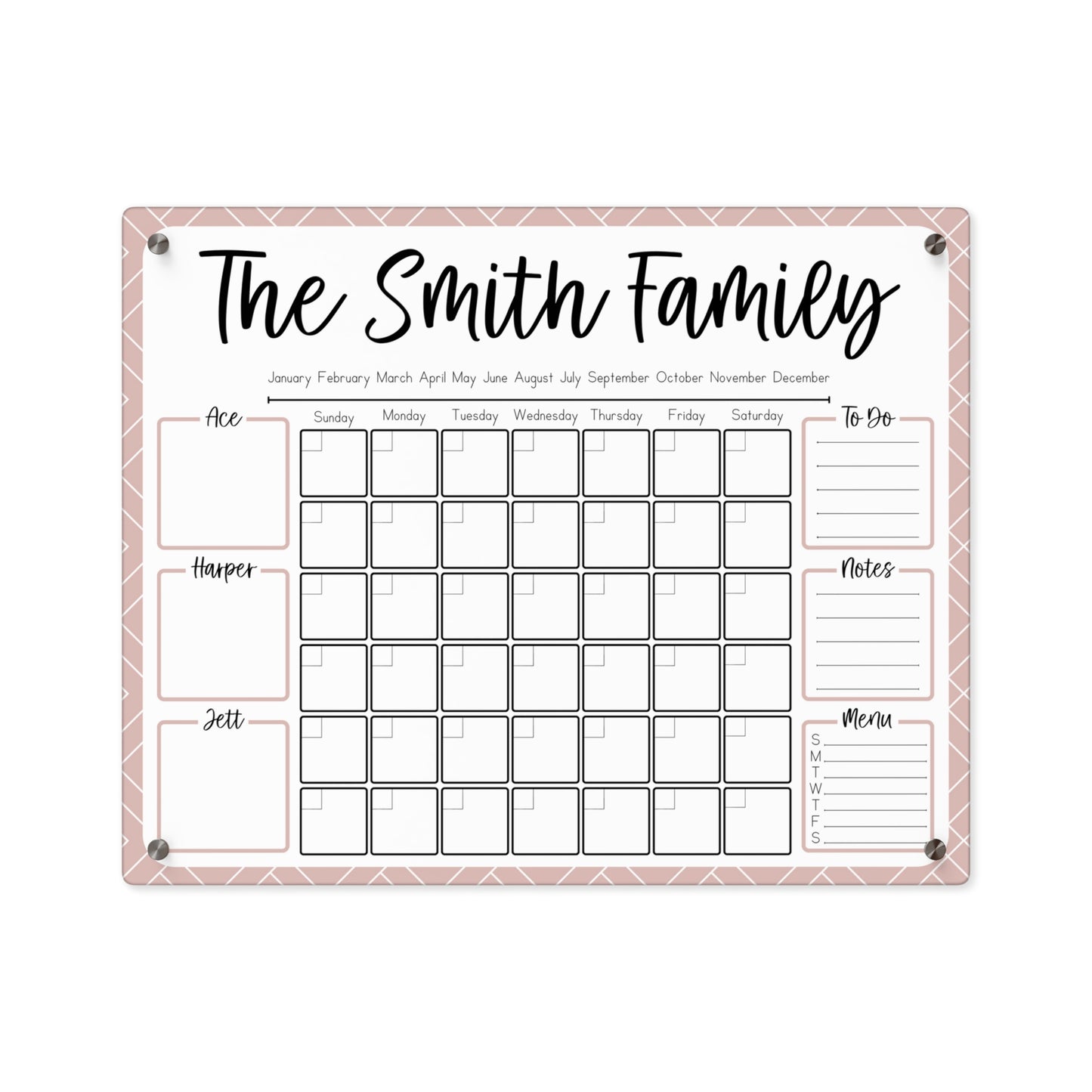 Geometric Blush Custom Acrylic Wall Calendar (20 x 16)