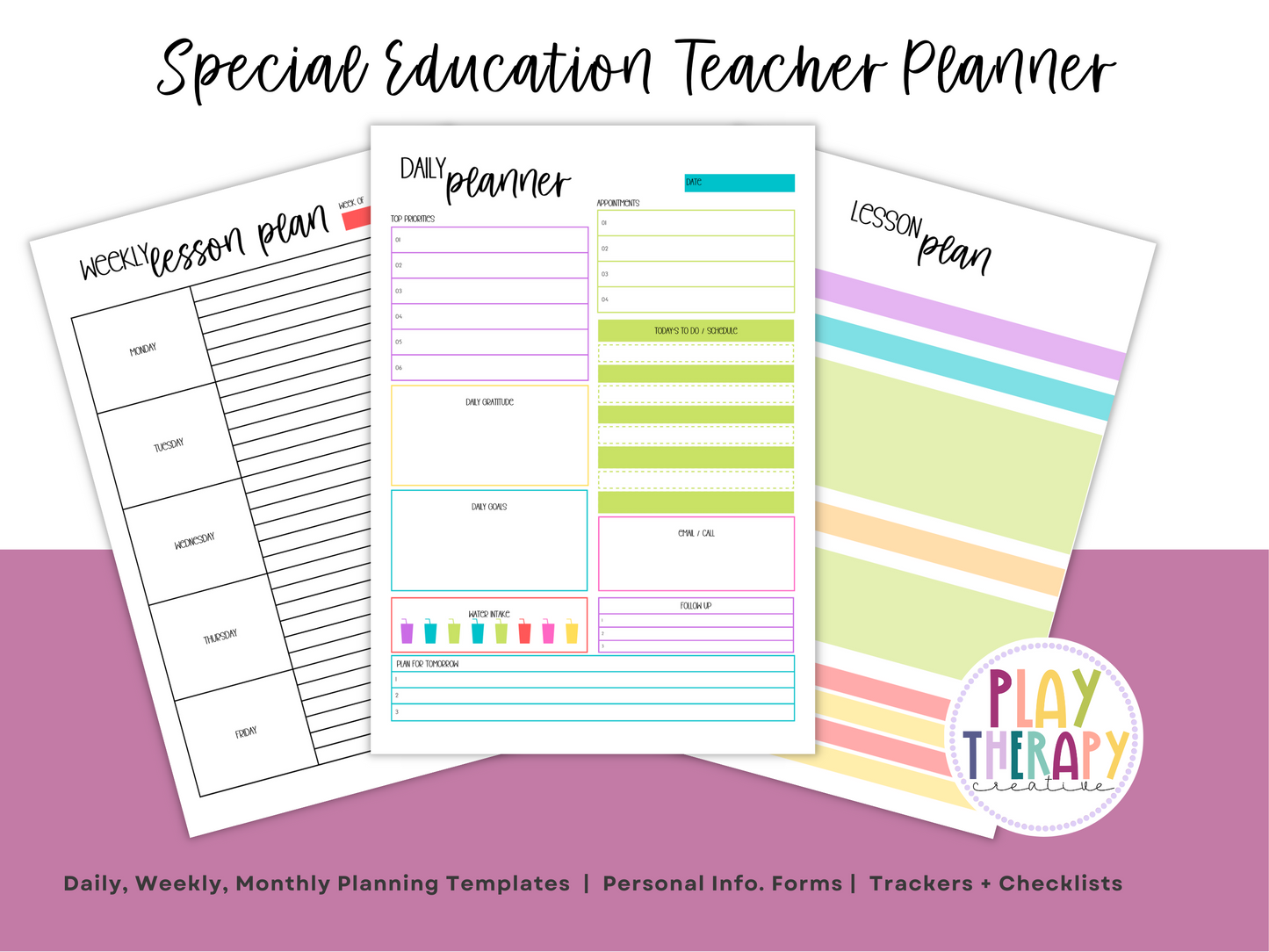 SpEd Teacher Printable Planner - Bright Rainbow Stripe Theme