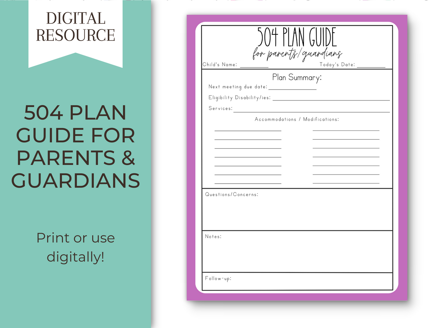 Digital Download 504 Plan Guide