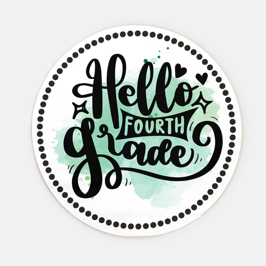 Hello 4th Grade Customizable Wood Door Sign (10 inch)