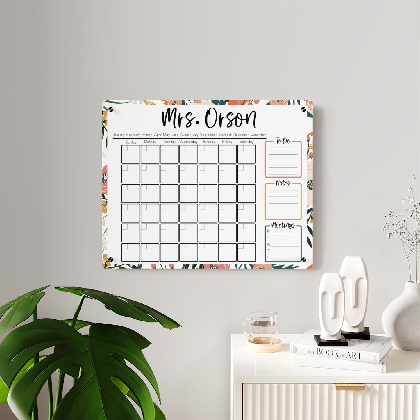 Floral Custom Acrylic Wall Calendar (20 x 16)