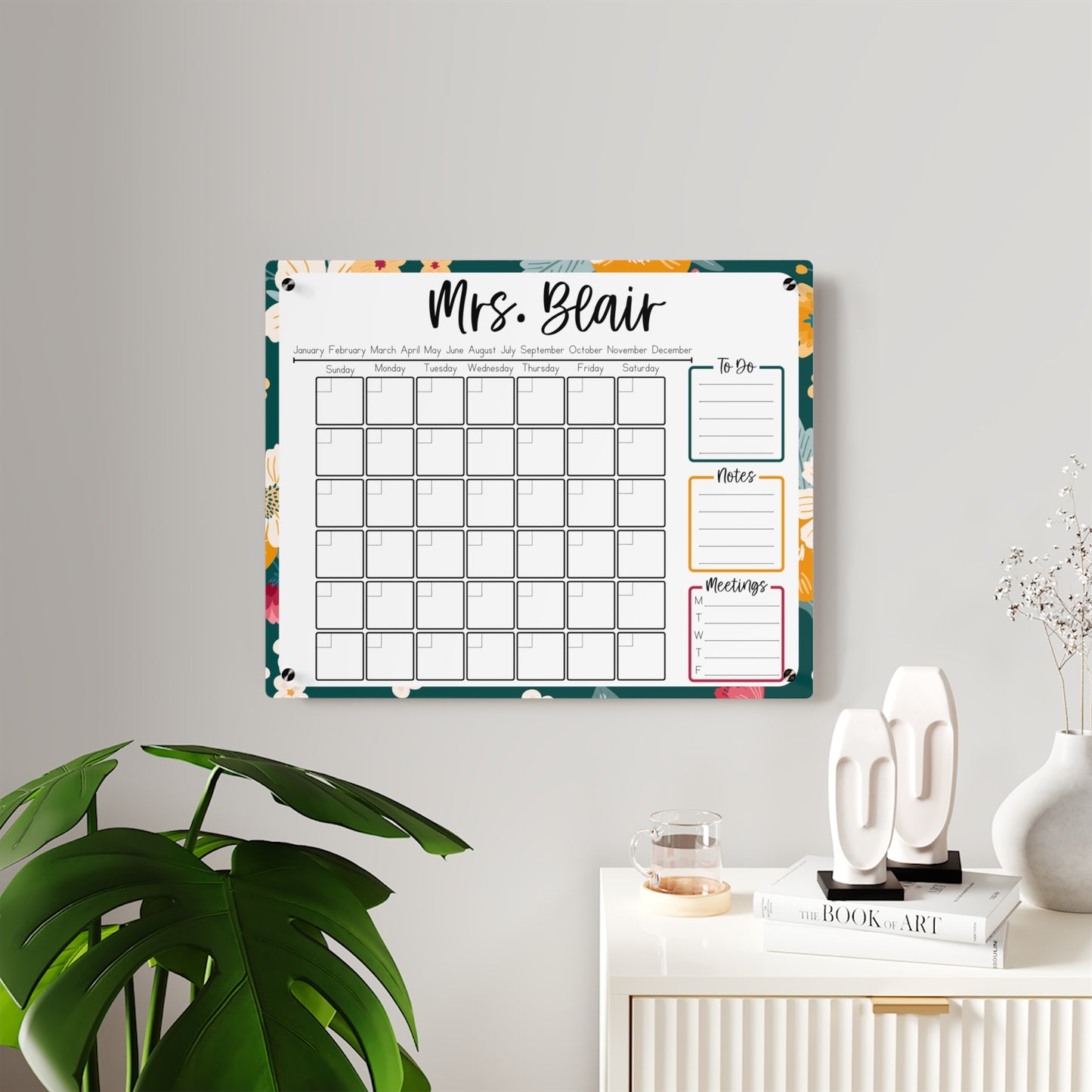 Emerald Floral Custom Acrylic Wall Calendar (20 x 16)