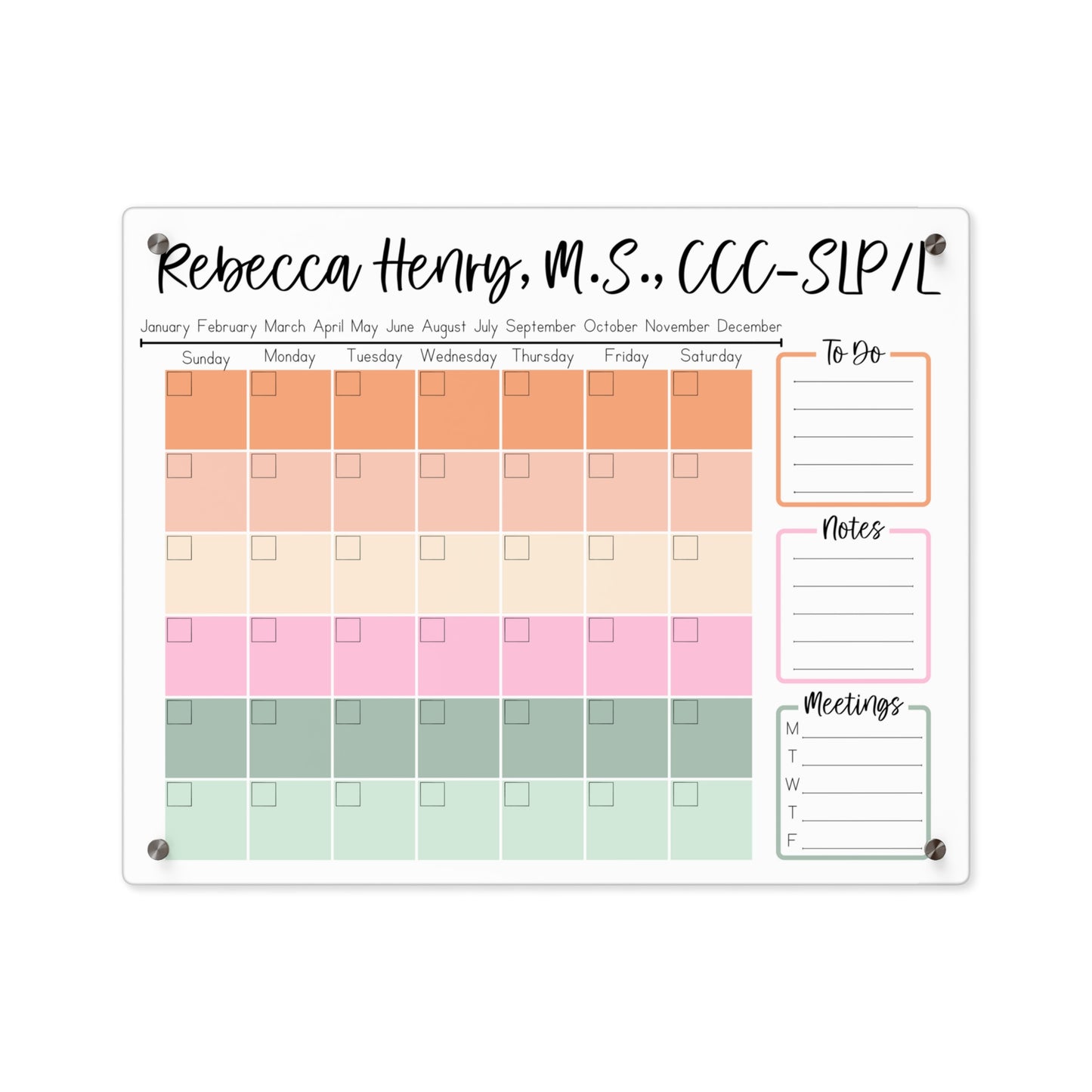 Pastel Gradient Custom Acrylic Wall Calendar (20 x 16)