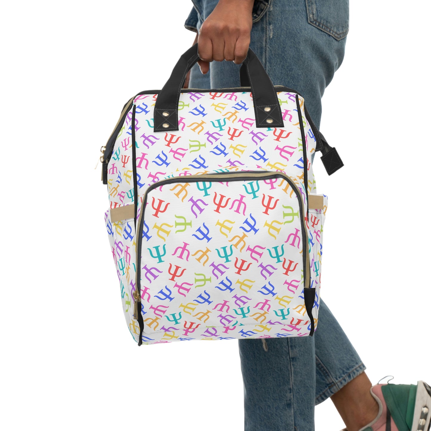 Bright Rainbow on White Psych Symbol Backpack
