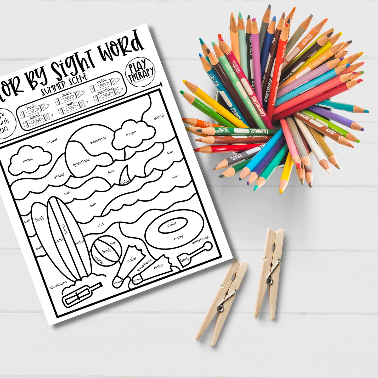 Fry's Fourth 100 Color-by-Sight-Word Coloring Page Practice Sheets - Summer Theme