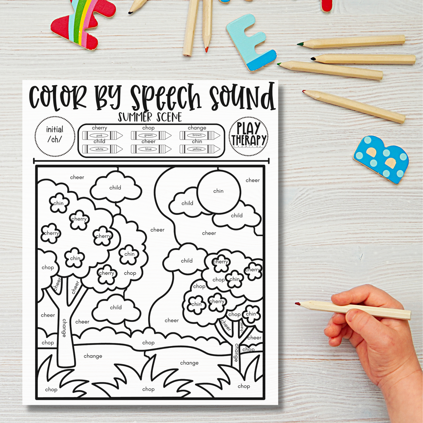 /ch/ Sound Summer Themed Color-by-Speech-Sounds for Speech Therapy