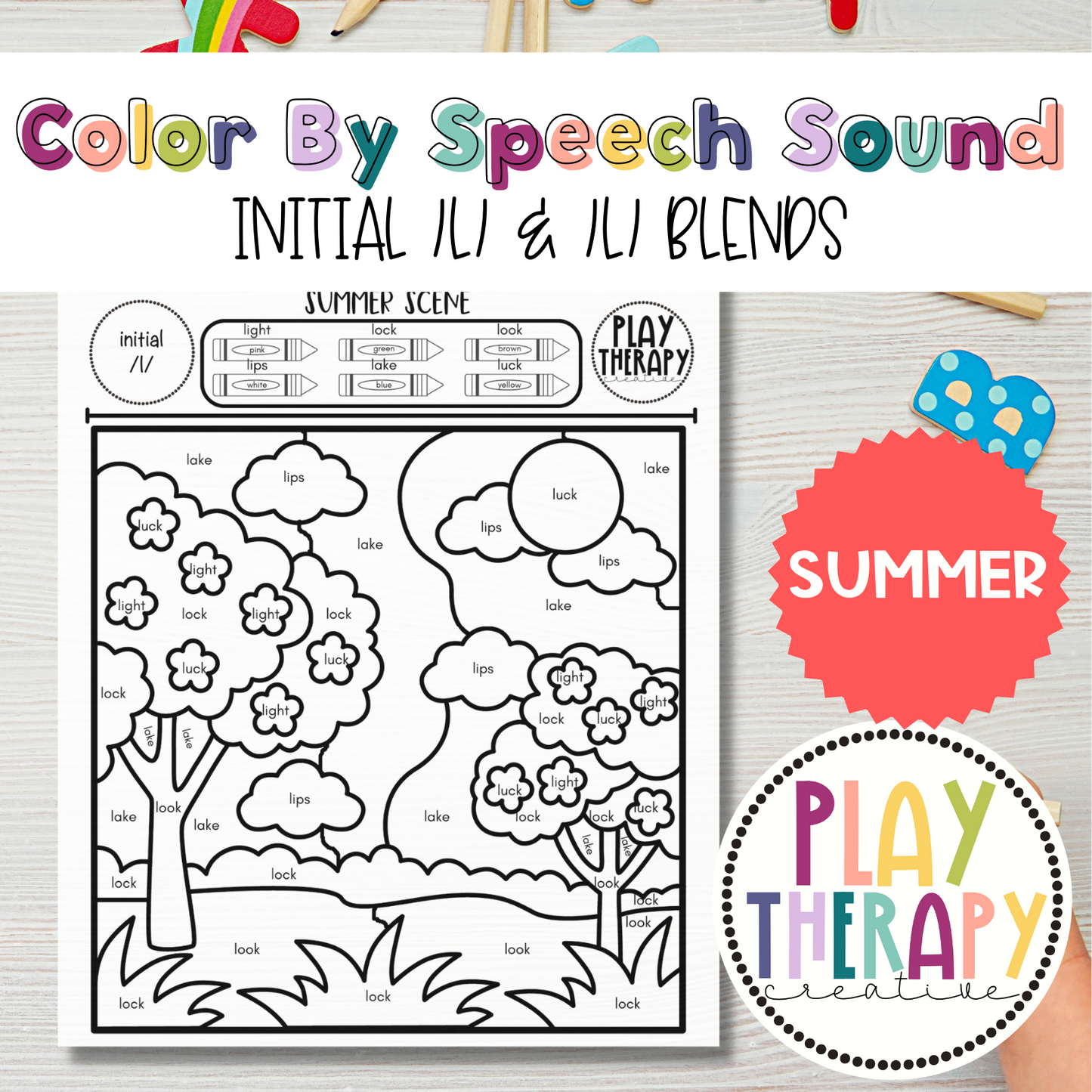 /l/ Sound Summer Themed Color-by-Speech-Sounds for Speech Therapy