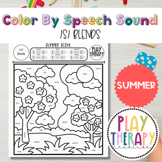 /s/ Blends Sound Summer Themed Color-by-Speech-Sounds for Speech Therapy