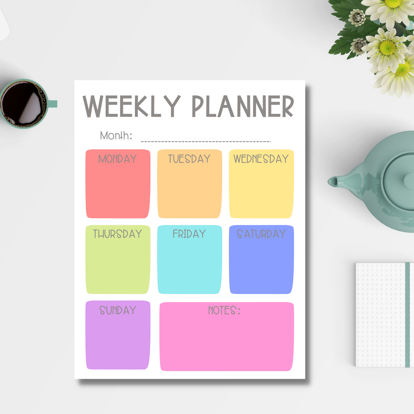 Bright Rainbow Weekly Planner Notepad (8.5 x 11)