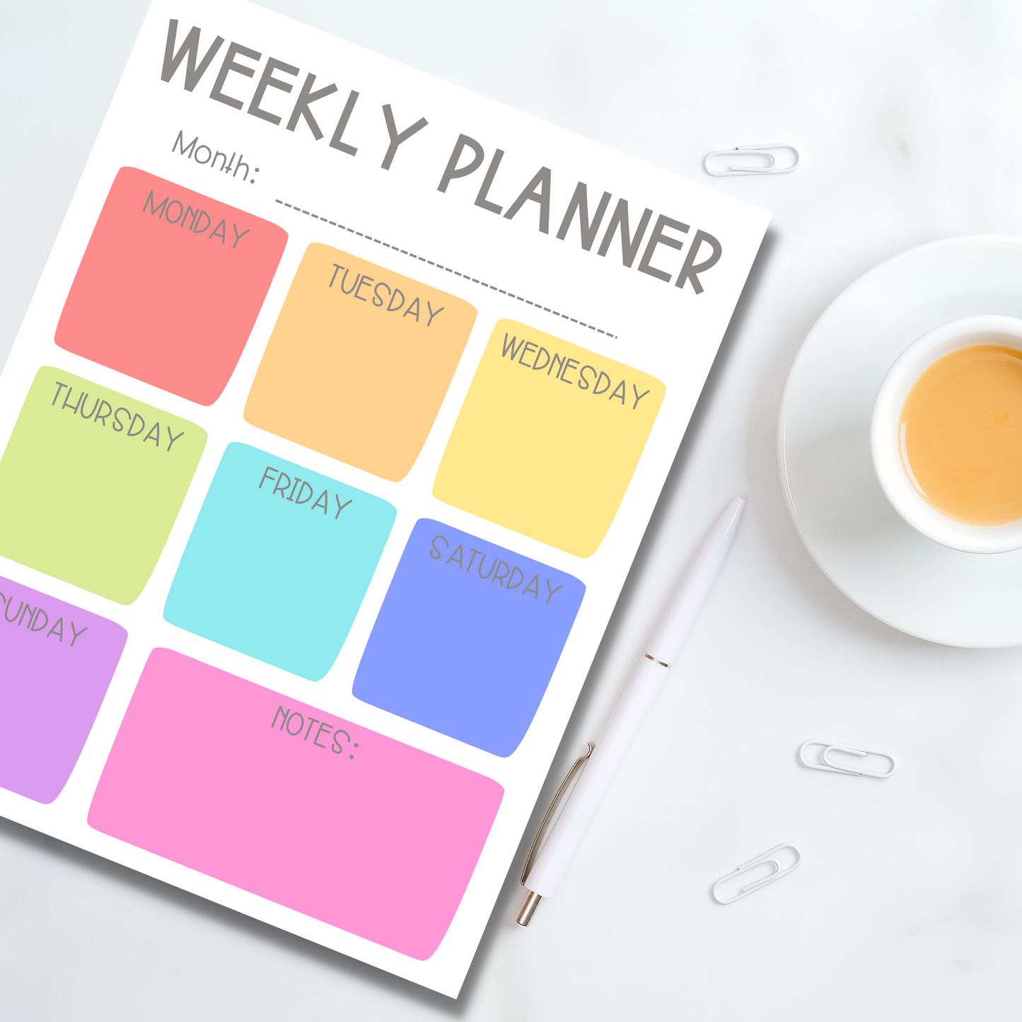 Bright Rainbow Weekly Planner Notepad (8.5 x 11)