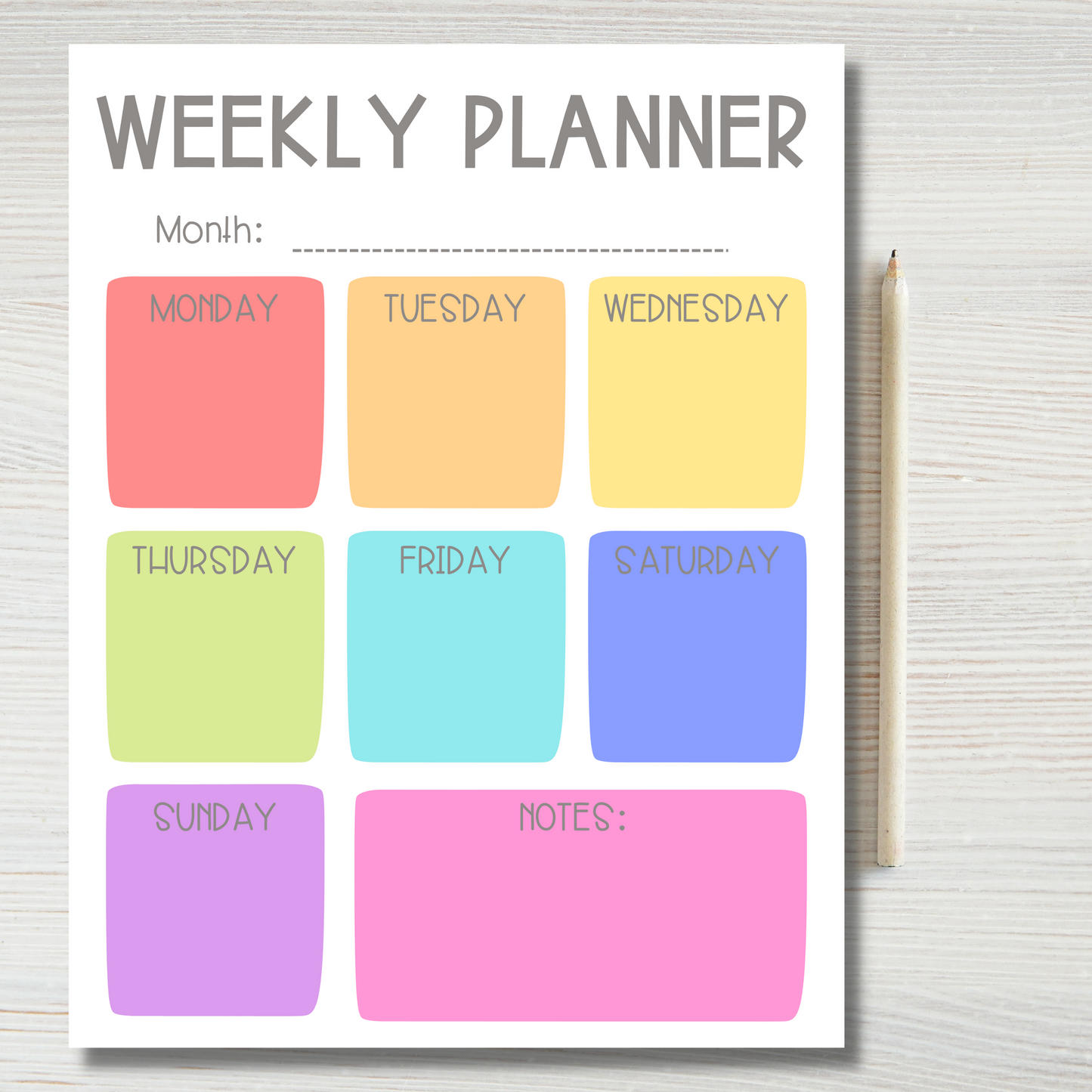 Bright Rainbow Weekly Planner Notepad (8.5 x 11)