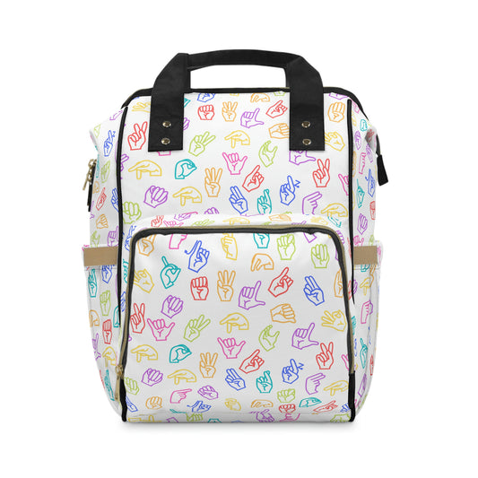 Bright Rainbow on White ASL Backpack