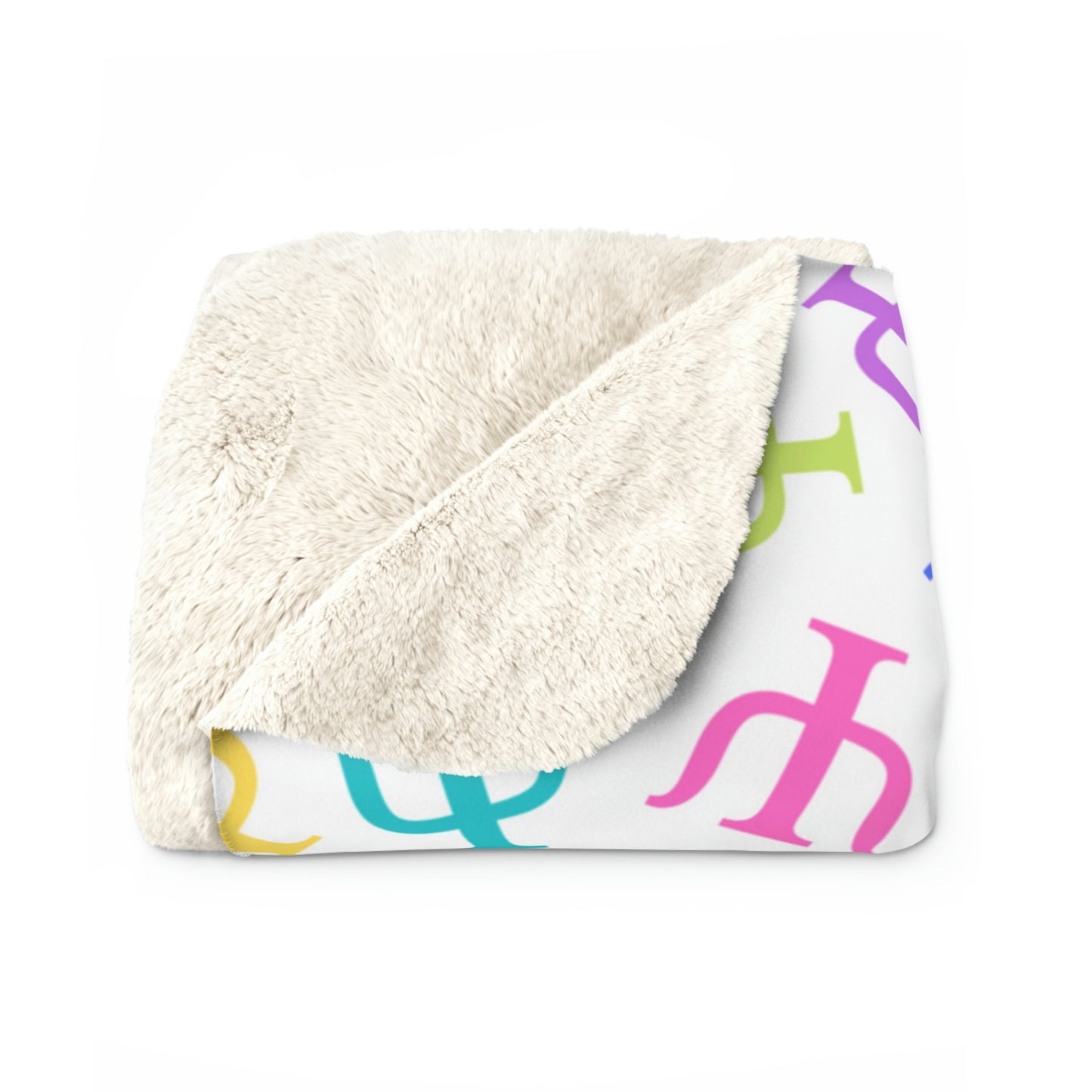 Bright Rainbow on White Psych Symbol Sherpa Blanket