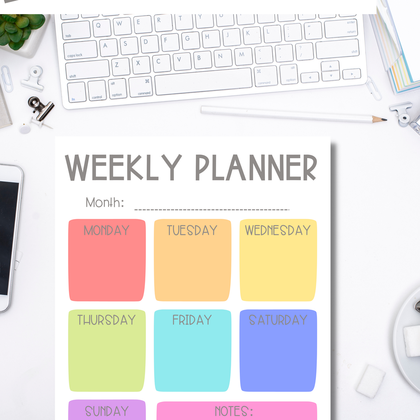 Bright Rainbow Weekly Planner Notepad (8.5 x 11)