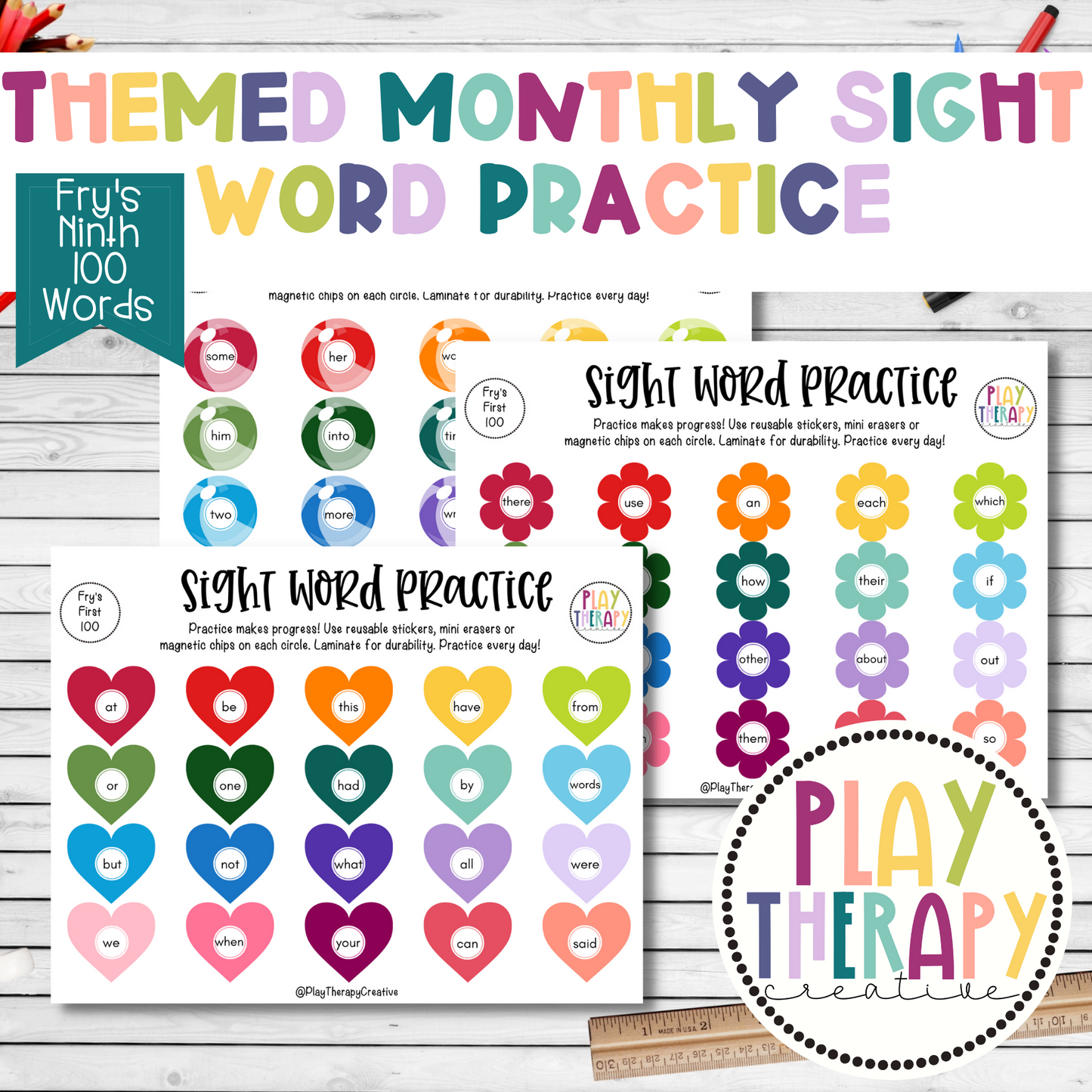 Themed Monthly Sight Word Practice / Fry’s Ninth 100 Sight Words