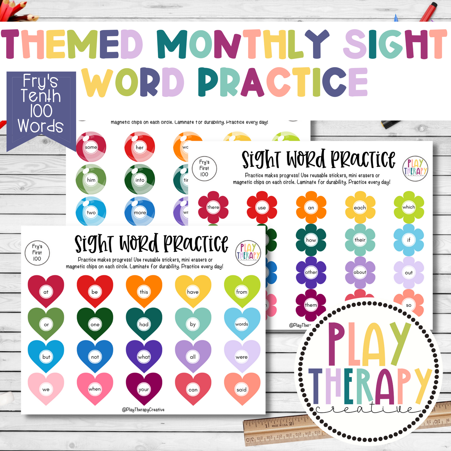 Themed Monthly Sight Word Practice / Fry’s Tenth 100 Sight Words