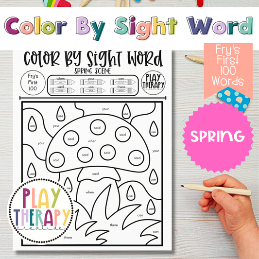 Fry's First 100 Color-by-Sight-Word Coloring Page Practice Sheets - Spring Theme