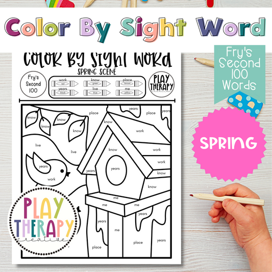 Fry's Second 100 Color-by-Sight-Word Coloring Page Practice Sheets - Spring Theme