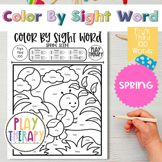 Fry's Third 100 Color-by-Sight-Word Coloring Page Practice Sheets - Spring Theme