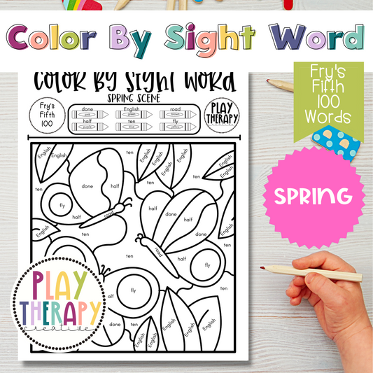 Fry's Fifth 100 Color-by-Sight-Word Coloring Page Practice Sheets - Spring Theme