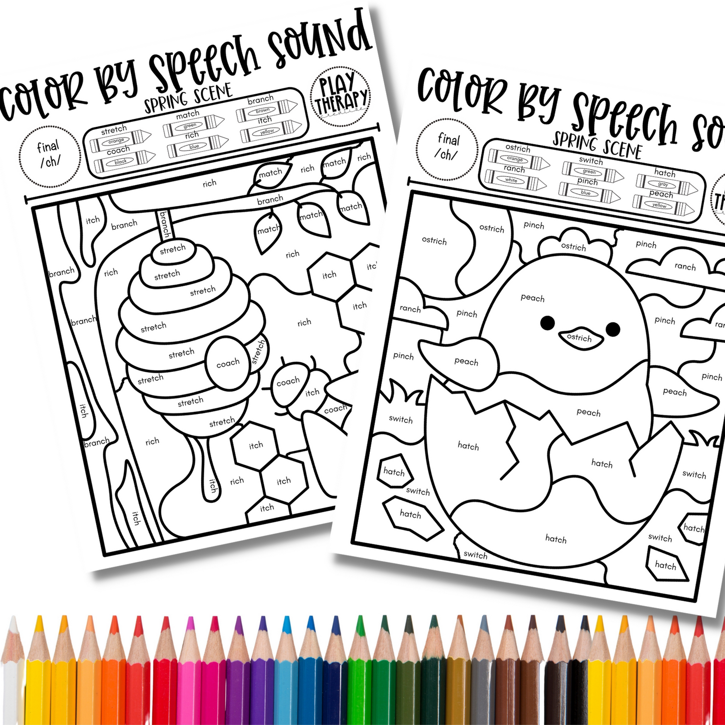 /ch/ Sound Spring Themed Color-by-Speech-Sounds for Speech Therapy