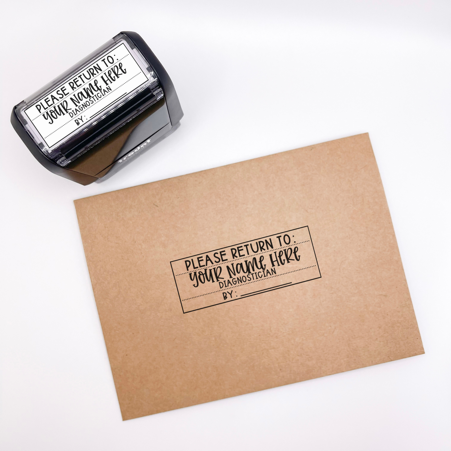 Custom "Please Return To" Name, Title & Return Date Self-Inking Stamp (ENGLISH VERSION)