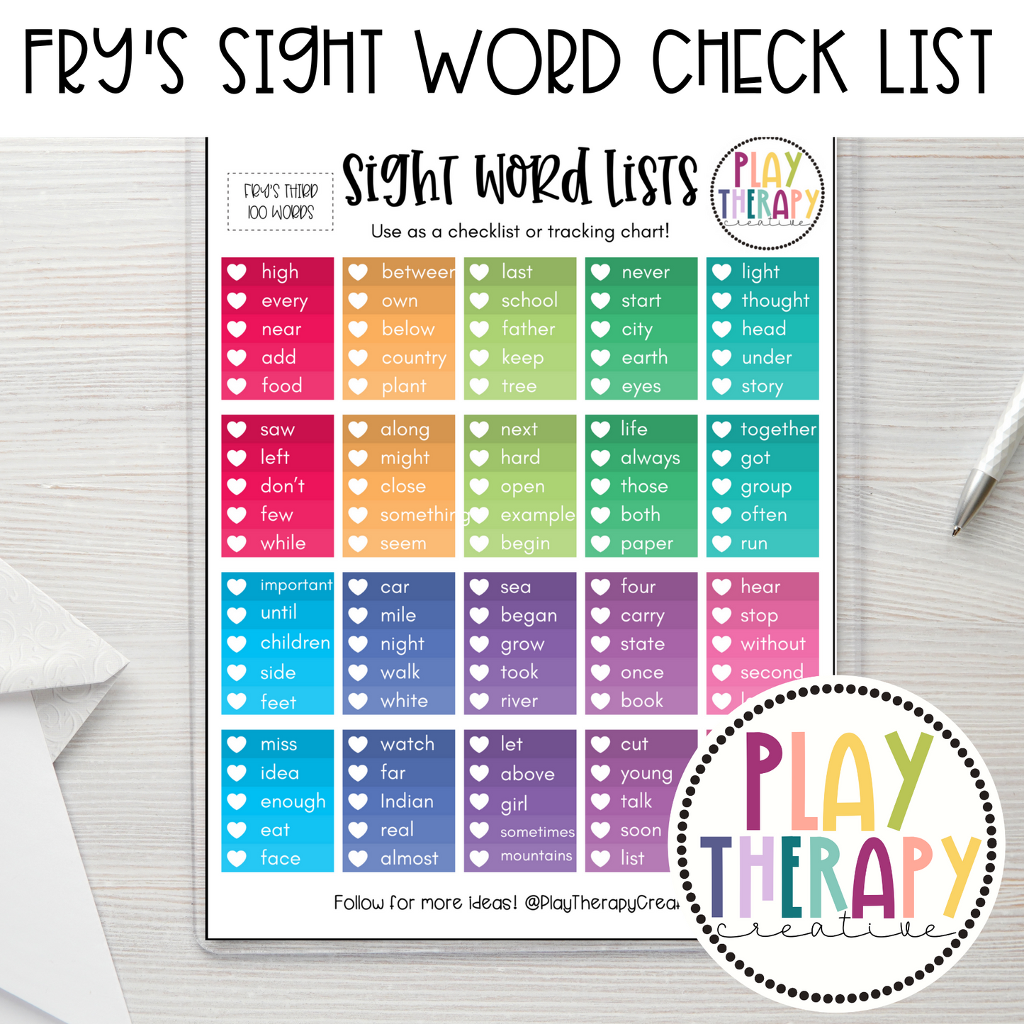 Fry’s First 1000 Sight Words Checklists for Progress Monitoring
