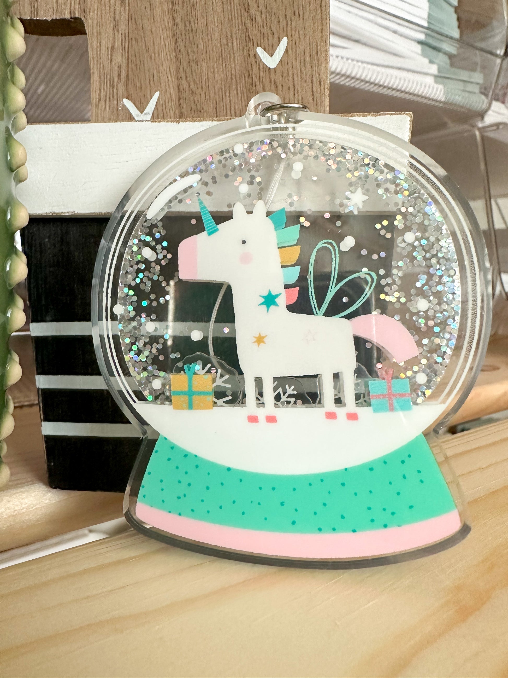 Pink Unicorn Shaker Glitter Keychain 