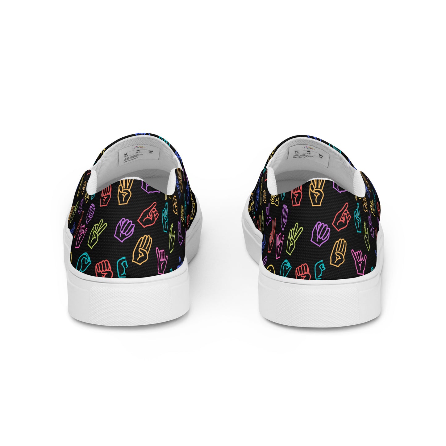 Bright Rainbow on Black ASL Slip-on Canvas Shoes (Women's Sizes)