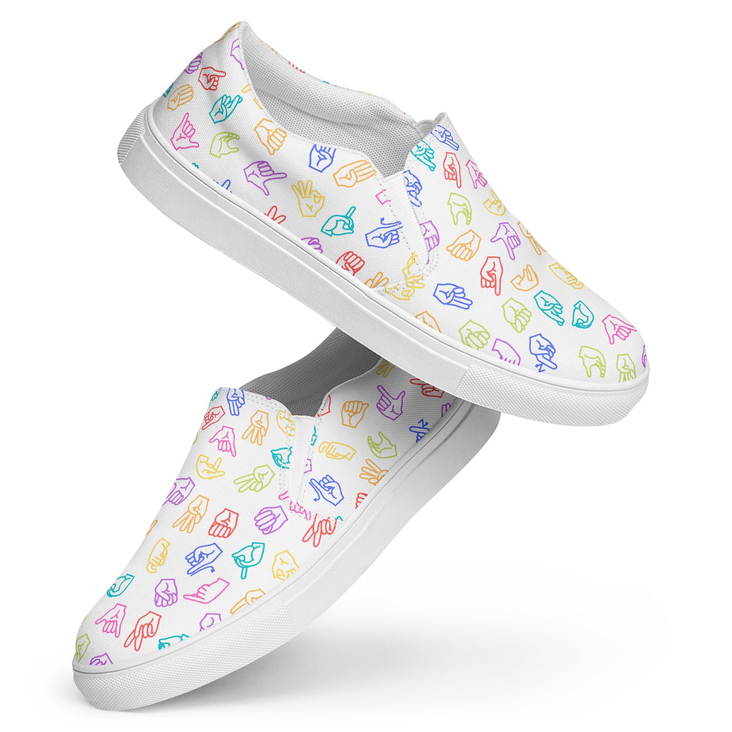 Bright Rainbow on White ASL Slip-on Canvas Shoes (Women's Sizes)