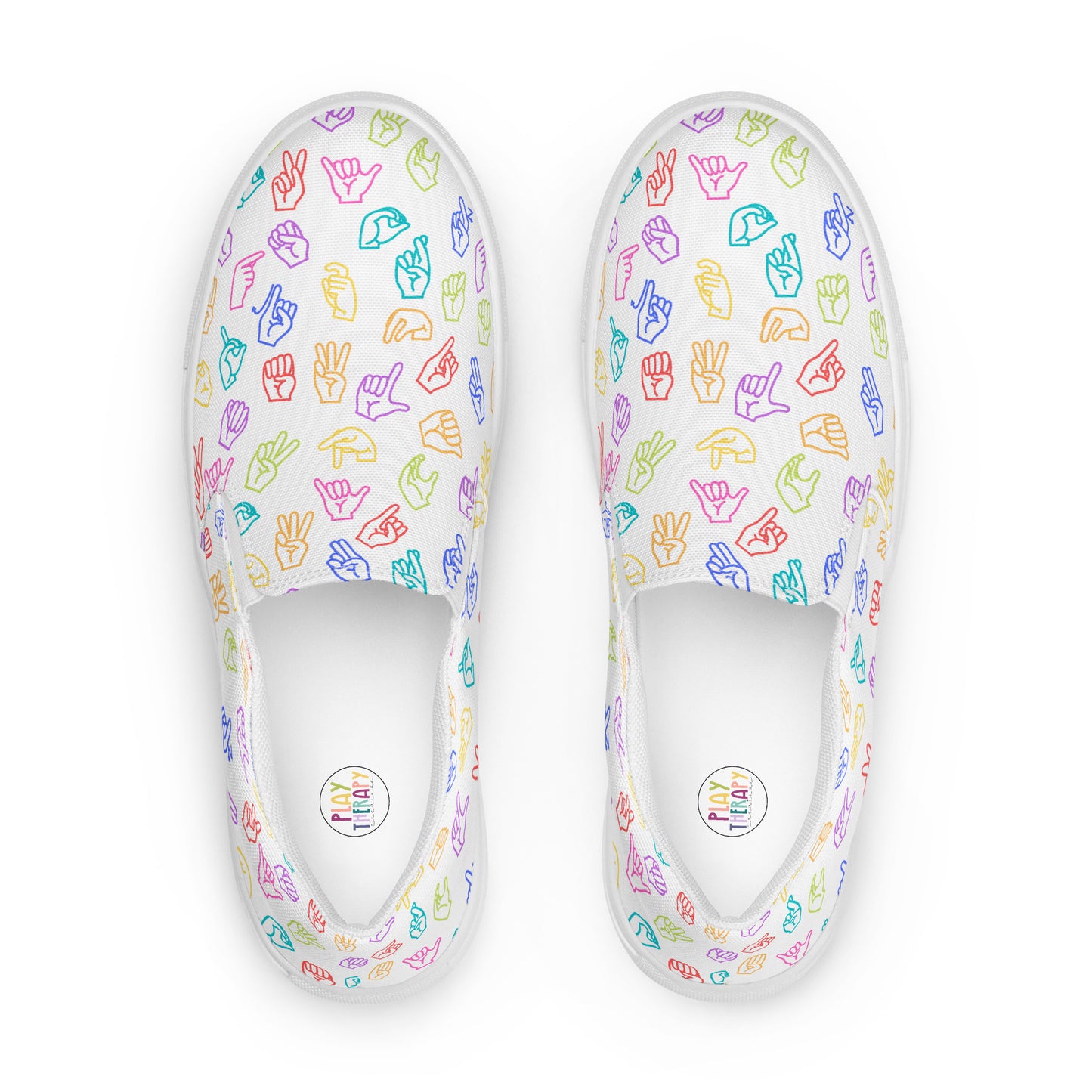 Bright Rainbow on White ASL Slip-on Canvas Shoes (Women's Sizes)