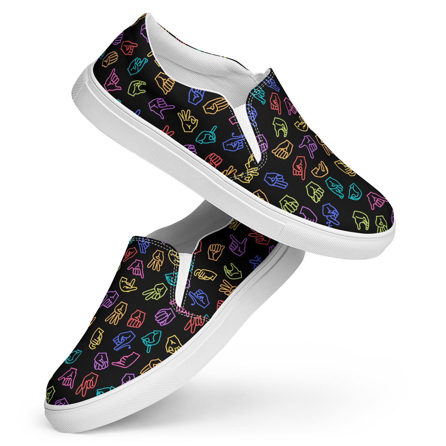 Bright Rainbow on Black ASL Slip-on Canvas Shoes (Women's Sizes)