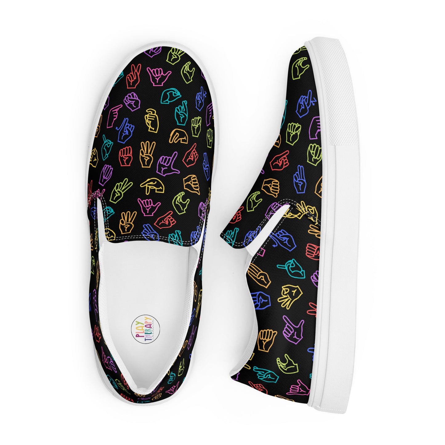 Bright Rainbow on Black ASL Slip-on Canvas Shoes (Women's Sizes)