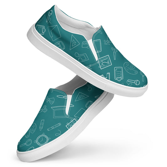 Teal Elementary Doodles Slip-on Canvas Shoes (Women's Sizes)