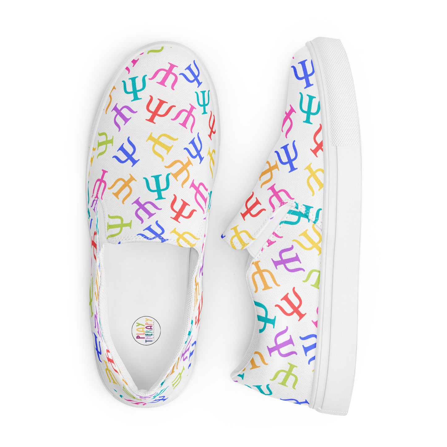 Bright Rainbow on White Psych Symbol Slip-on Canvas Shoes (Women's Sizes)