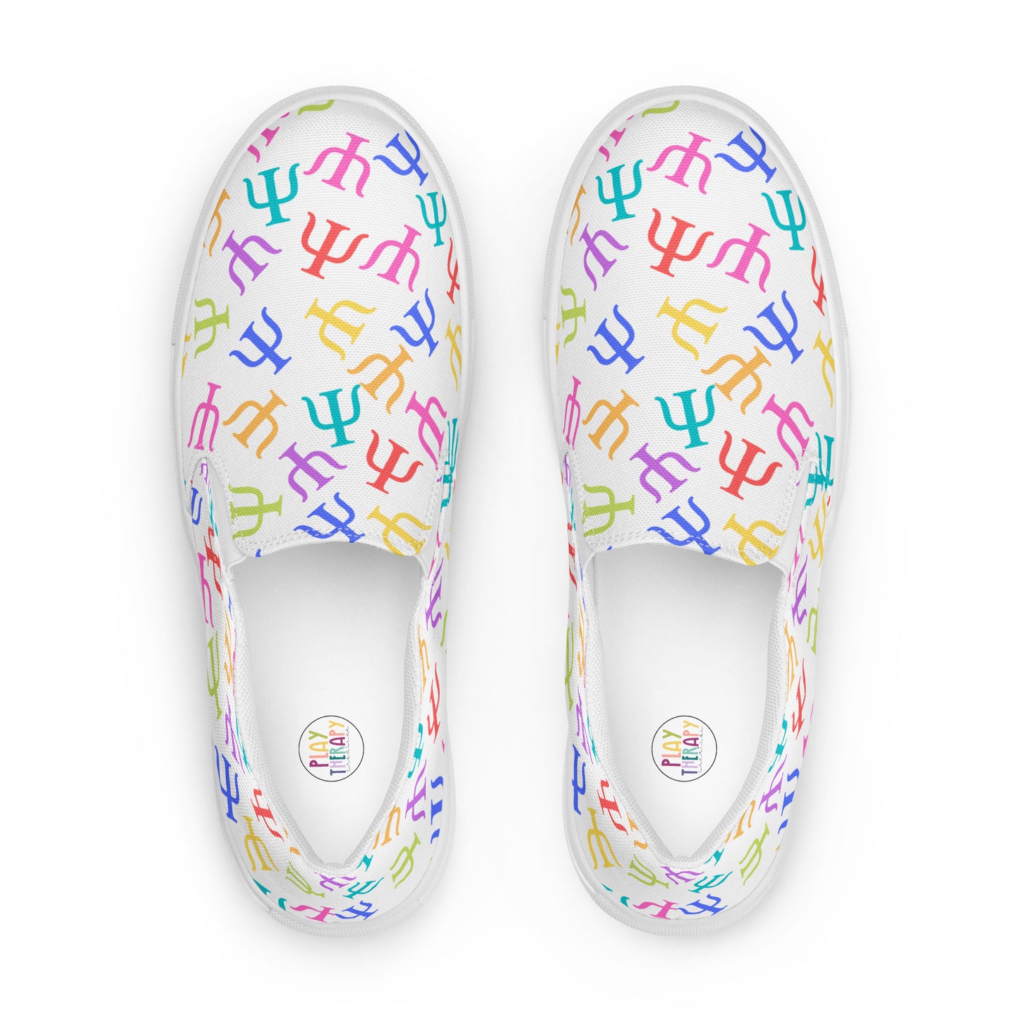 Bright Rainbow on White Psych Symbol Slip-on Canvas Shoes (Women's Sizes)