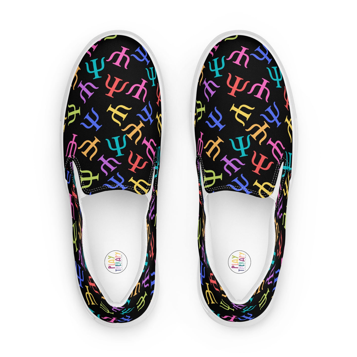 Bright Rainbow on Black Psych Symbol Slip-on Canvas Shoes (Women's Sizes)