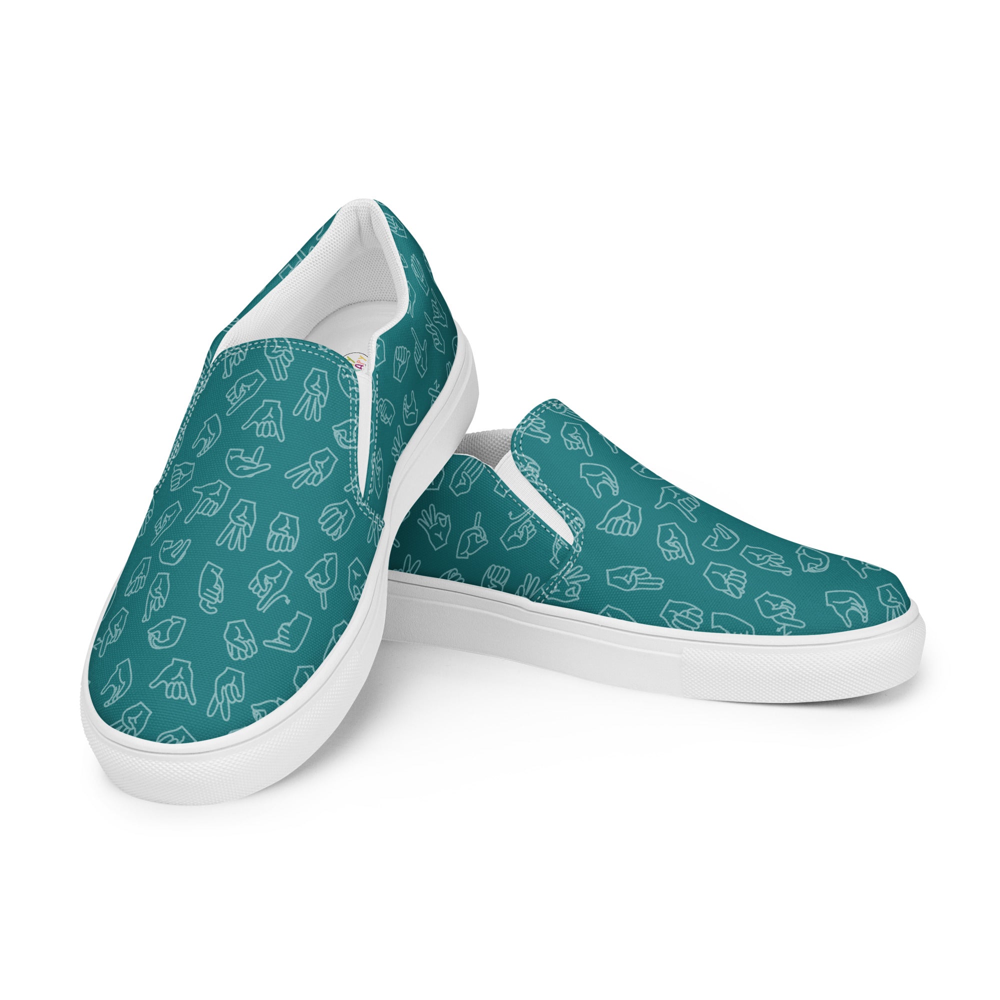 Teal slip store on shoes