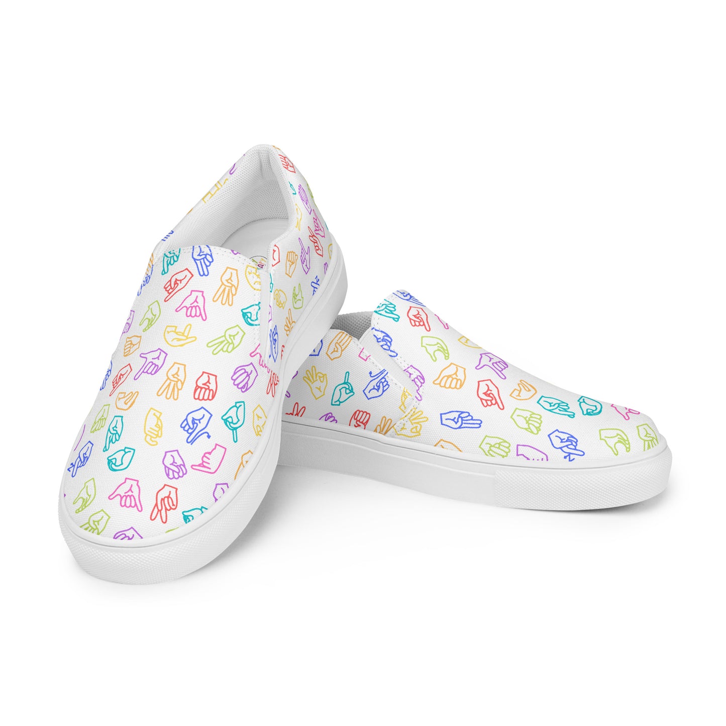 Bright Rainbow on White ASL Slip-on Canvas Shoes (Women's Sizes)