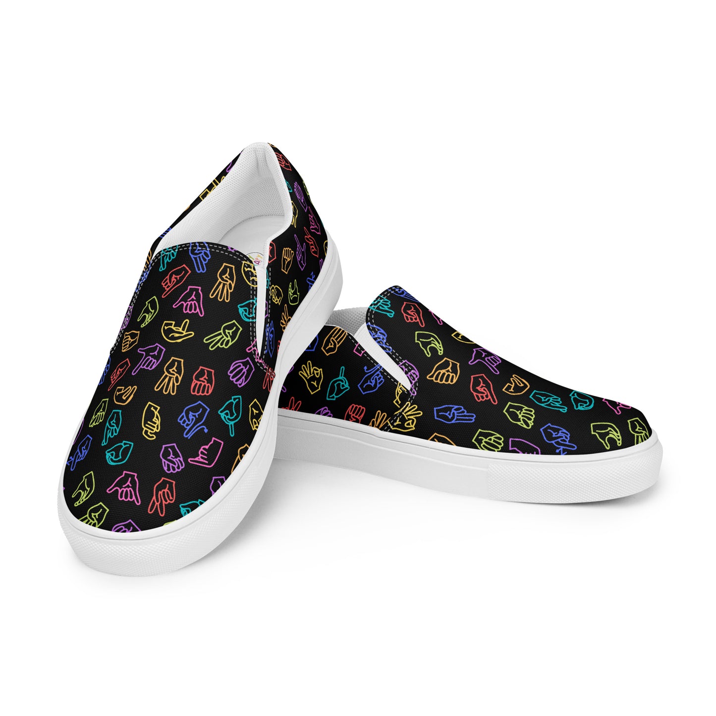 Bright Rainbow on Black ASL Slip-on Canvas Shoes (Women's Sizes)