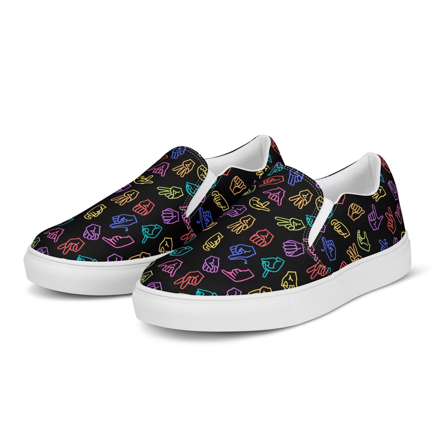 Bright Rainbow on Black ASL Slip-on Canvas Shoes (Women's Sizes)