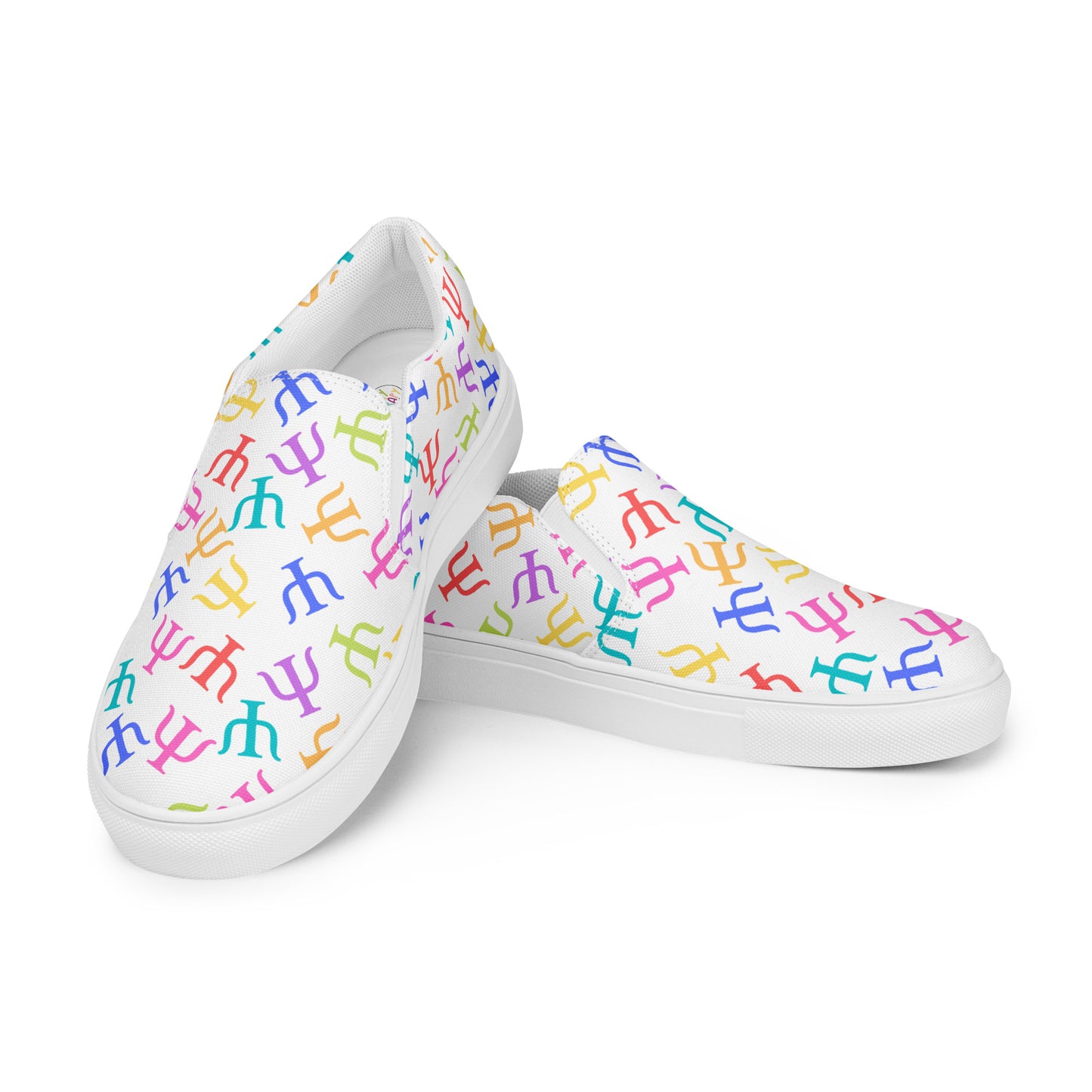 Bright Rainbow on White Psych Symbol Slip-on Canvas Shoes (Women's Sizes)