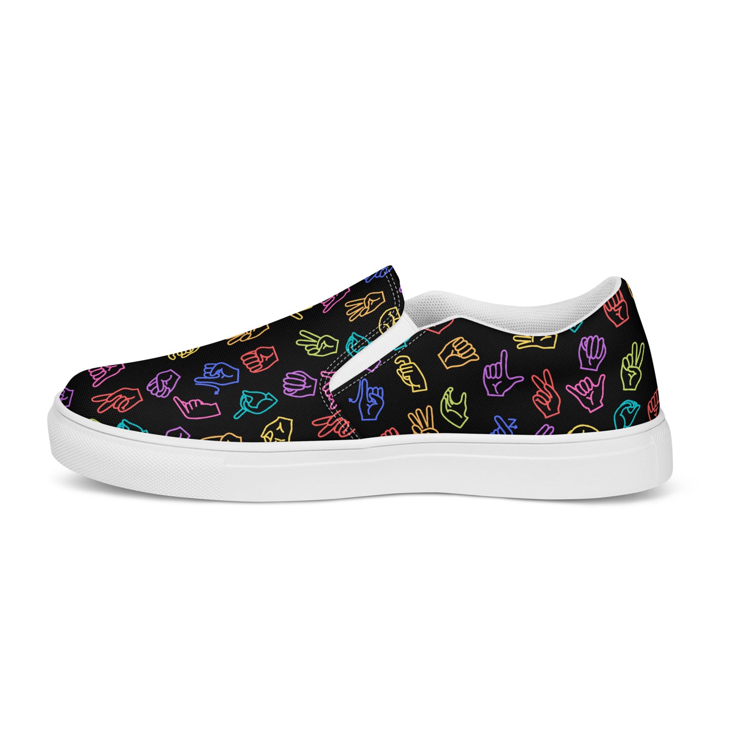 Bright Rainbow on Black ASL Slip-on Canvas Shoes (Women's Sizes)