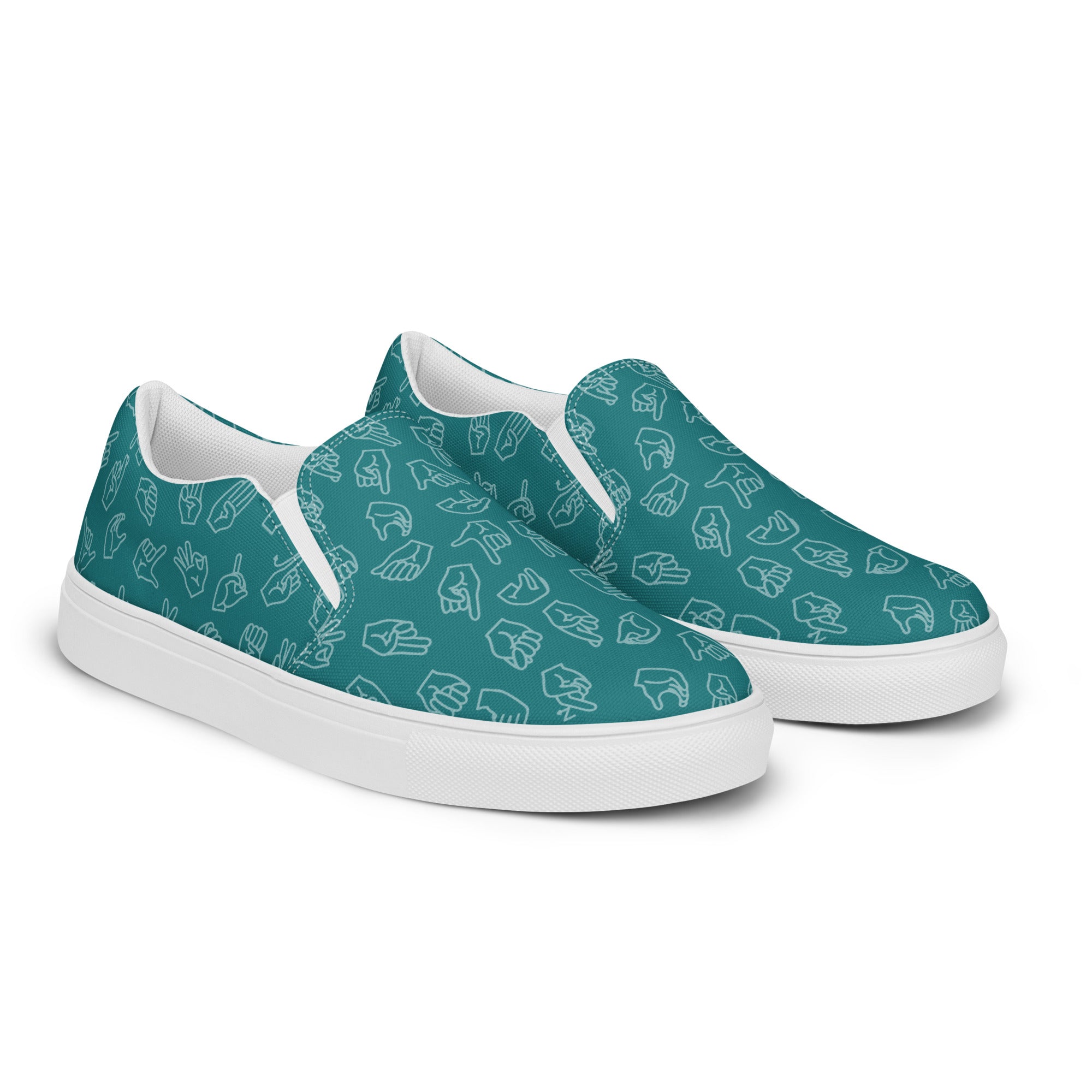 Teal slip store on shoes