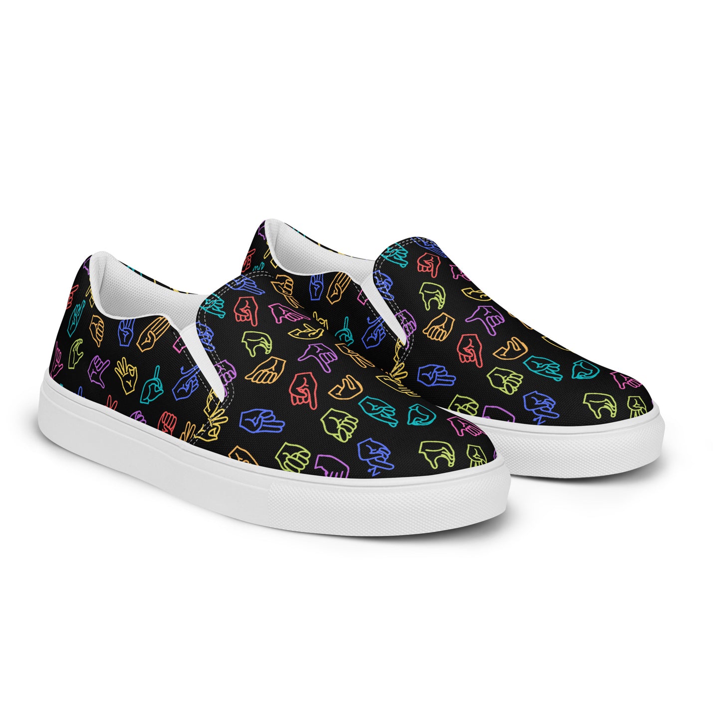 Bright Rainbow on Black ASL Slip-on Canvas Shoes (Women's Sizes)